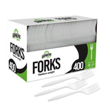 Supreme Select Disposable White Forks [400-Pack] Medium-Weight Disposable Plastic Cutlery - Durable and Reusable Bulk Utensils for Parties, Picnics