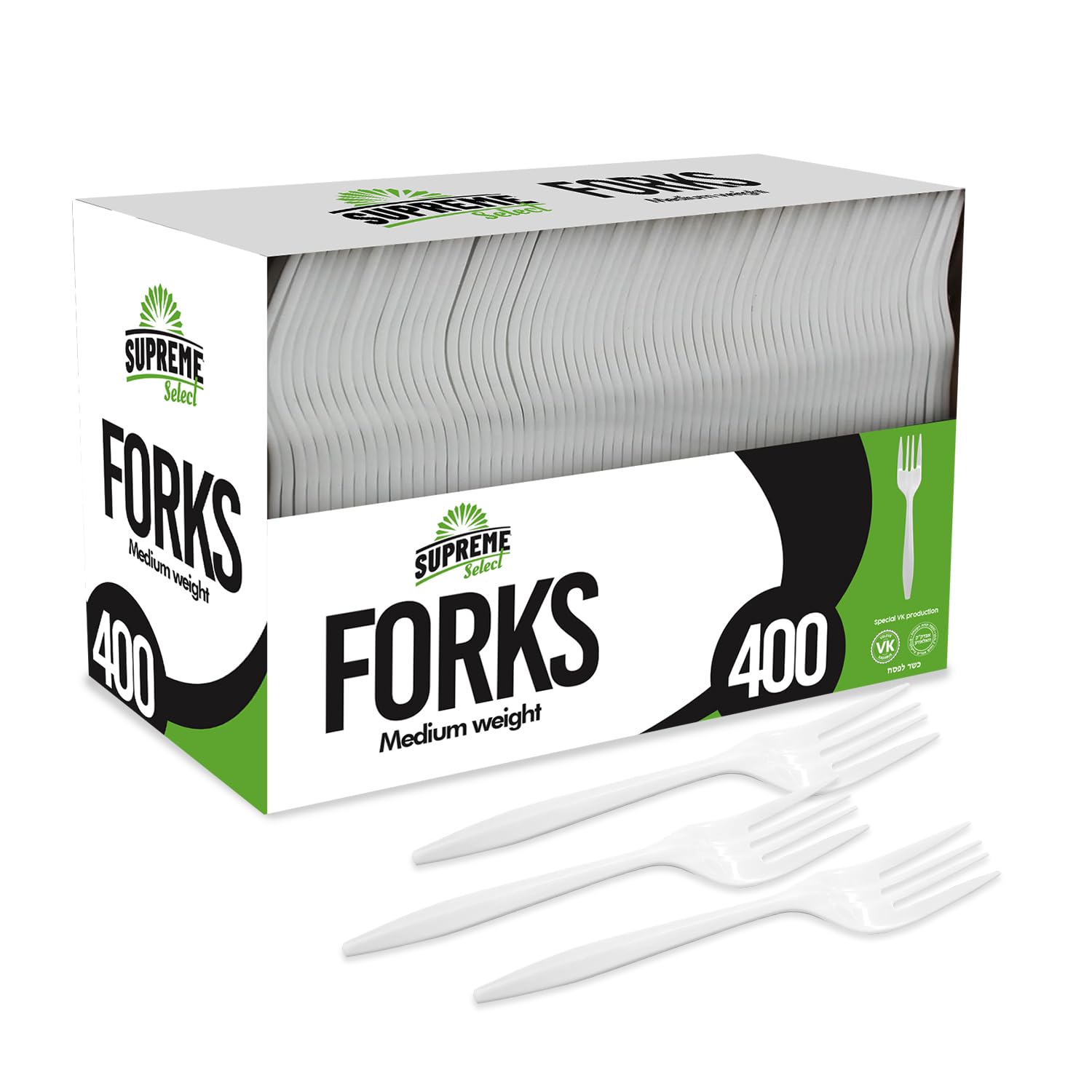 Supreme Select Disposable White Forks [400-Pack] Medium-Weight Disposable Plastic Cutlery - Durable and Reusable Bulk Utensils for Parties, Picnics