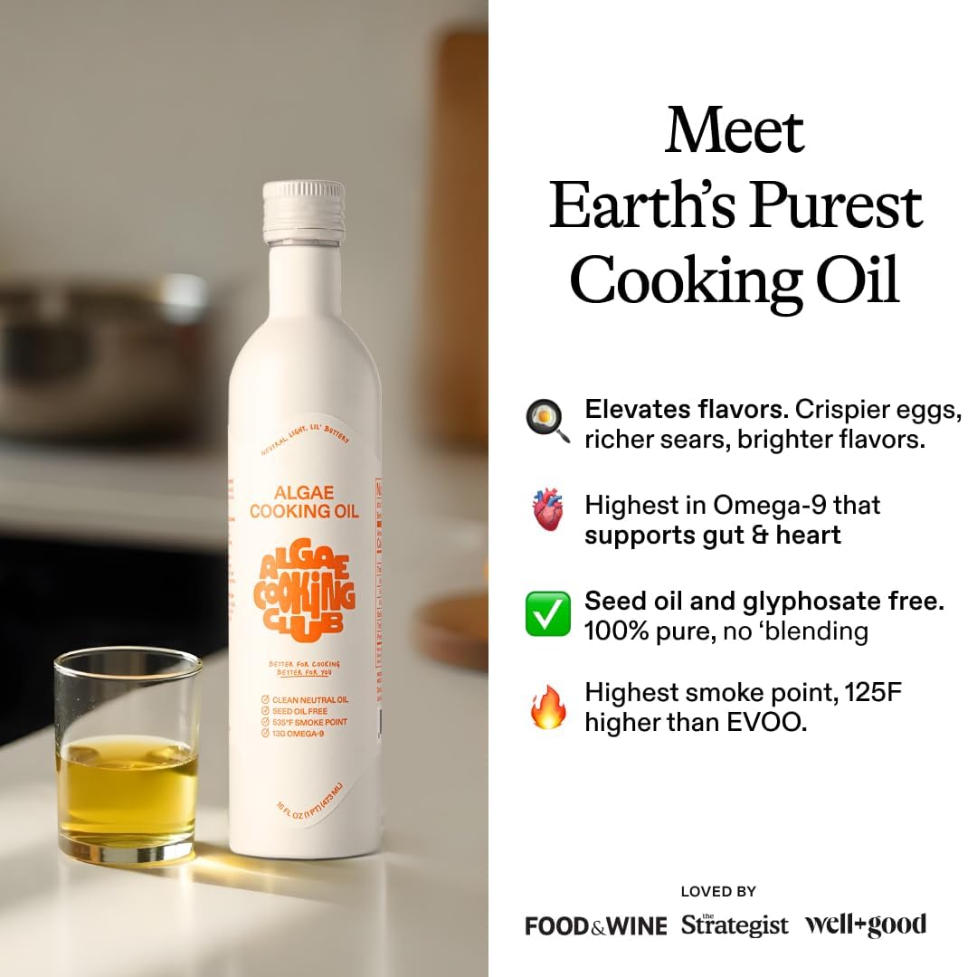 Algae Cooking Club Chef-Grade 100% Algae Cooking Oil - Avocado Oil Alternative - 535°F High Smoke Point - Omega-9 Rich, Neutral Buttery Flavor - Seed