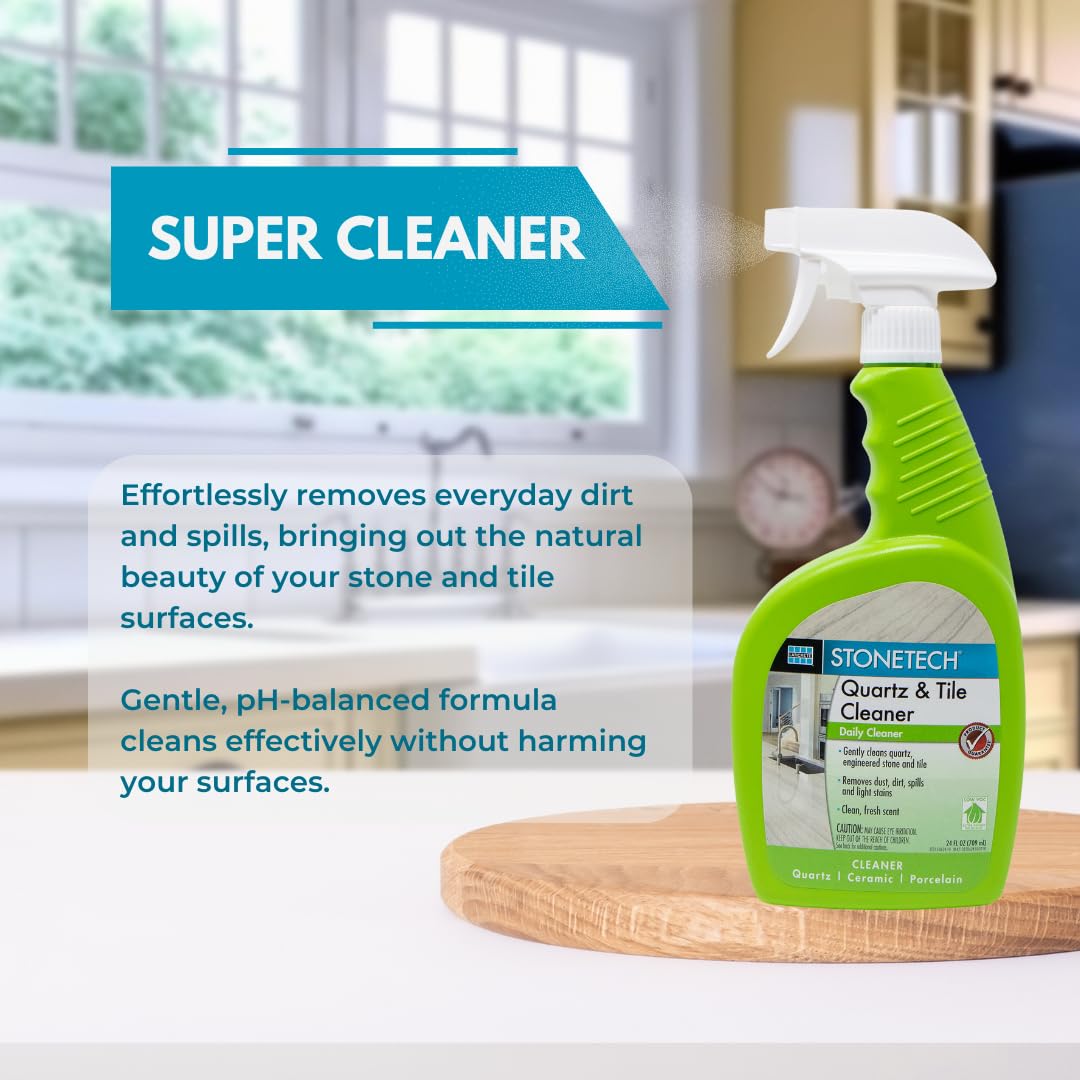 StoneTech Quartz & Tile Cleaner Spray - Quartz Countertop Cleaner for Engineered Stone, Ceramic & Porcelain - Removes Dirt & Spills - 2-Pack, 24oz