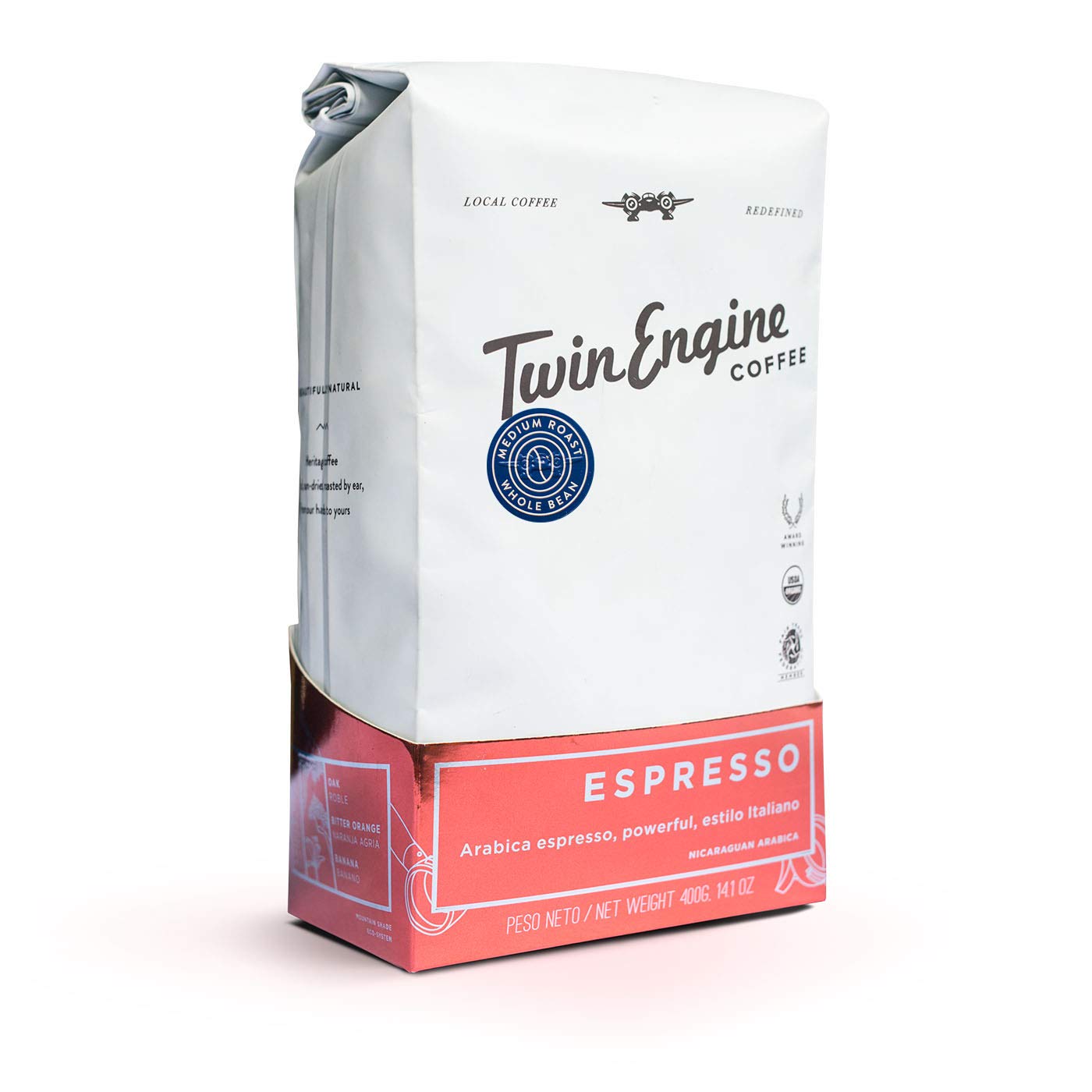 Twin Engine Coffee ESPRESSO - Espresso Roast, Whole Bean, Nicaraguan Coffee, 400g 14.1oz | Rich Specialty Grade Coffee packaged at the source |