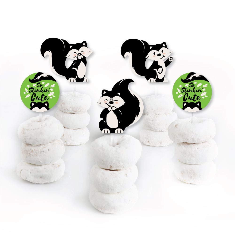 Big Dot of Happiness Little Stinker - Dessert Cupcake Toppers - Woodland Skunk Baby Shower, Birthday Party Clear Treat Picks - Set of 24