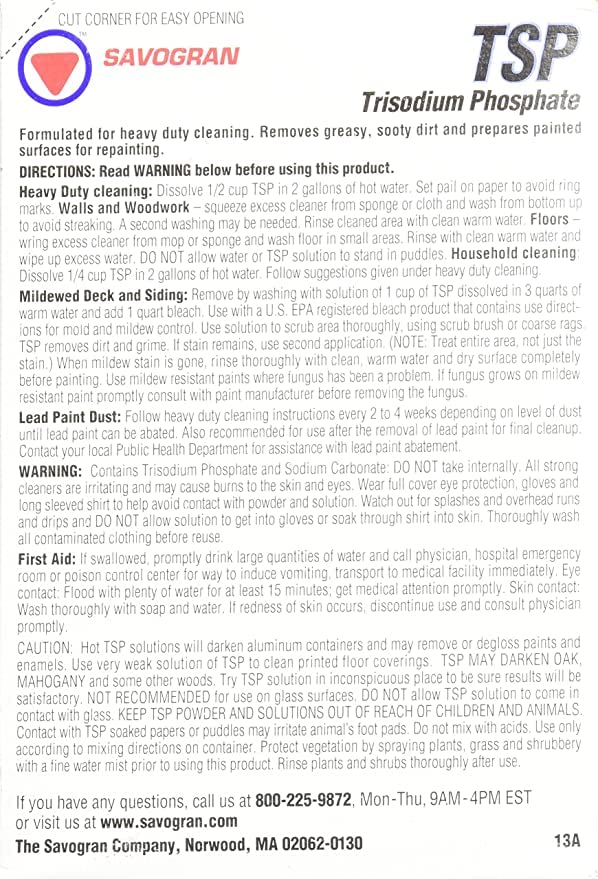 Savogran 10621 Trisodium Phosphate (TSP) 1LB (16oz) (Pack of 12)