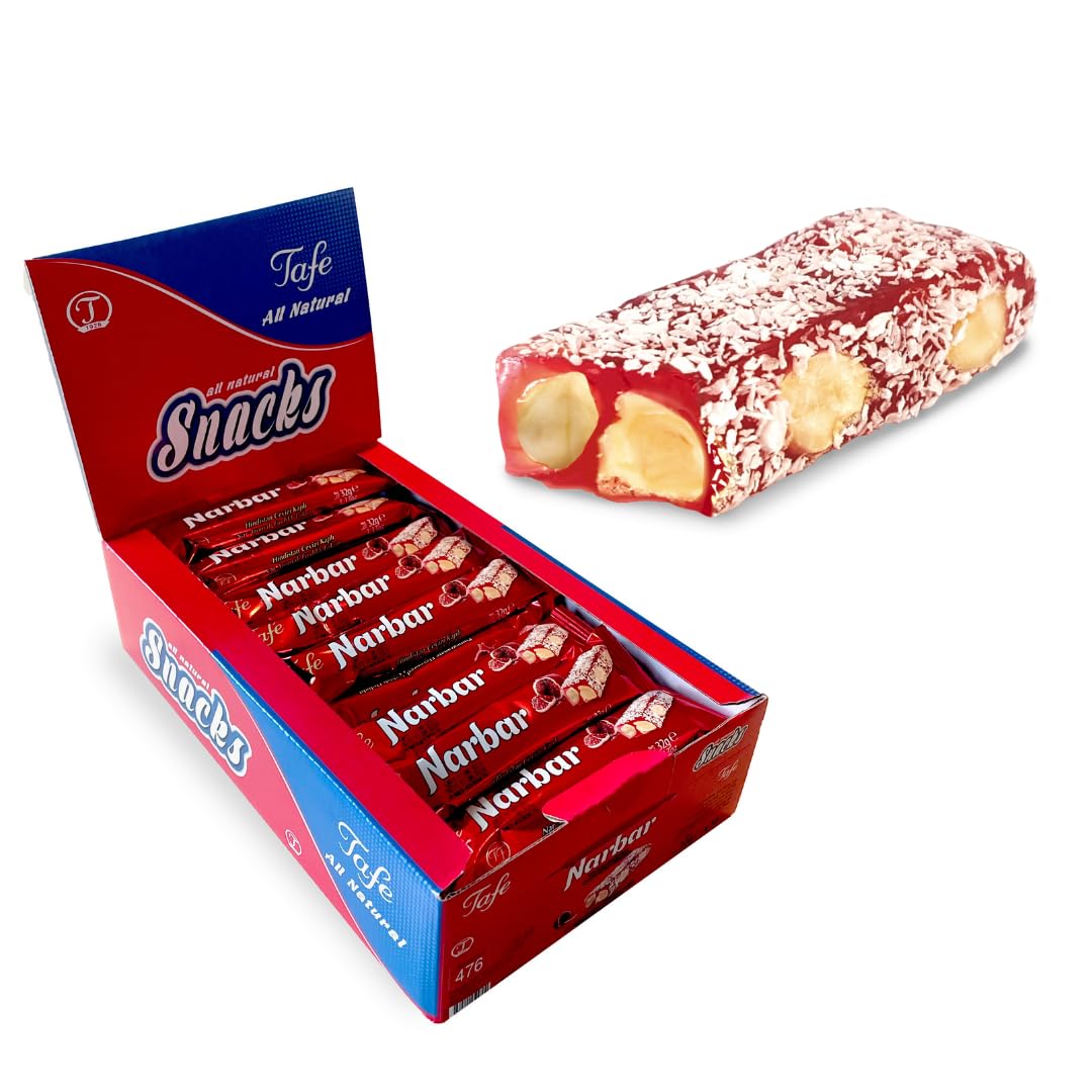 TAFE Narbar - Pomegranate Flavored Turkish Delight with Hazelnut & Coconut - Individually Wrapped Gourmet Candy Bar - Premium Mediterranean Sweet