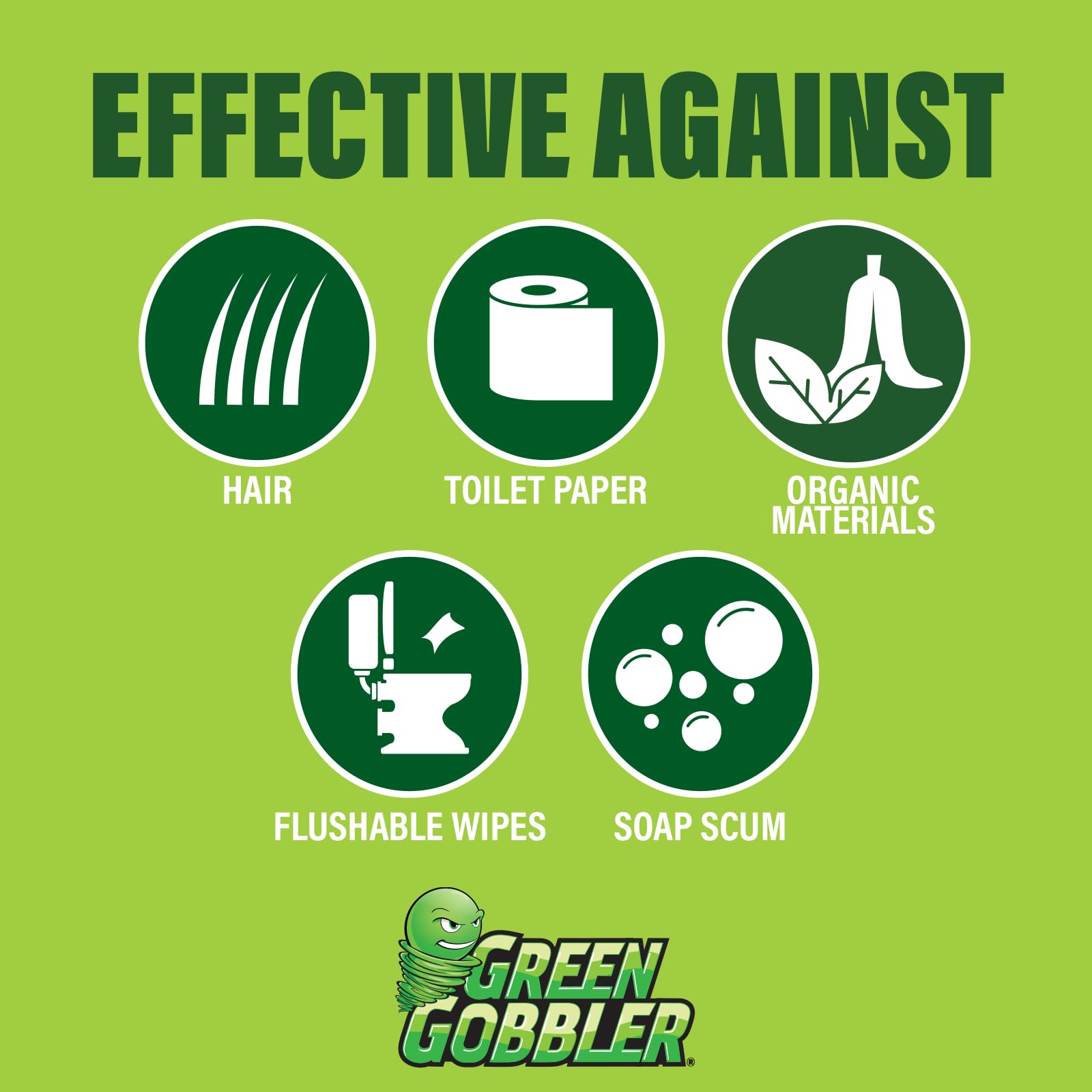 Green Gobbler Drain Clog Remover & Drain Cleaner Powder (5 Pacs & 5 Tools)