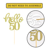 24 Pcs Gold Glitter 50th Birthday Cupcake Toppers for 50th Birthday Celebrating Party Decorations