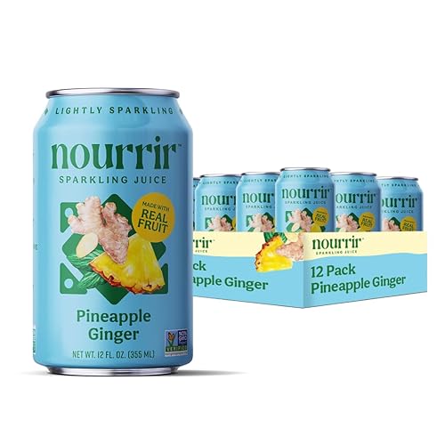Nourrir Sparkling Pineapple Ginger Juice, Real Fruit, Tropical Zest & Spiced Warmth, Non-GMO, Gluten-Free, Non-Alcoholic, 90 cals, 0g Added Sugar
