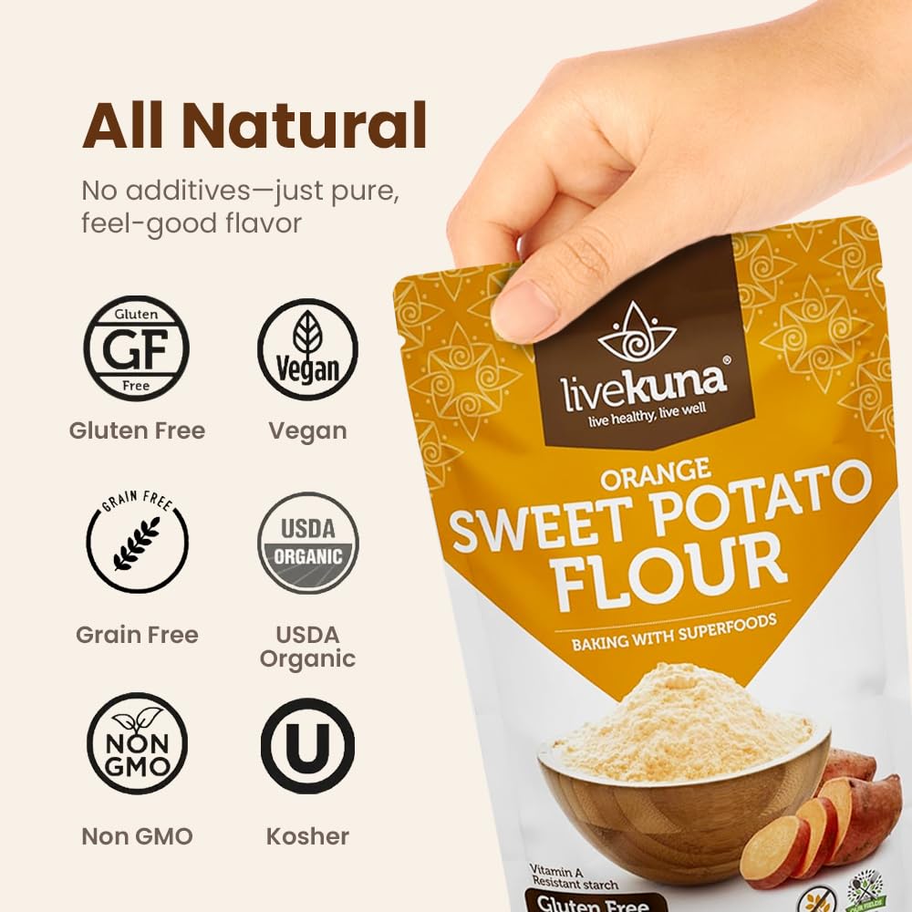 LiveKuna - Orange Sweet Potato Flour, Sweet Potato Flour for Baking, Gluten-Free Baking Flour, Alternative for Almond Flour, Rice Flour & Coconut