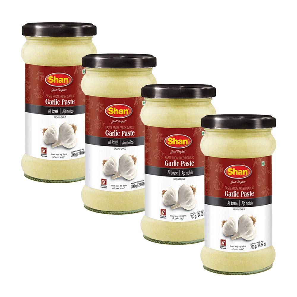 Shan Garlic Paste 24.69 oz (700g) - Fresh Ground Garlic Cooking Paste in Airtight Glass Jar | Organic Minced Garlic for Flavorful Dishes - Vegetarian
