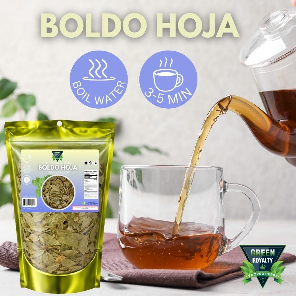 Green Royalty Boldo Hoja (Boldo Leaf) - Natural Dried Boldo Leaves for Herbal Tea & Infusions - Caffeine Free, Non-GMO - 4 oz (114 g)