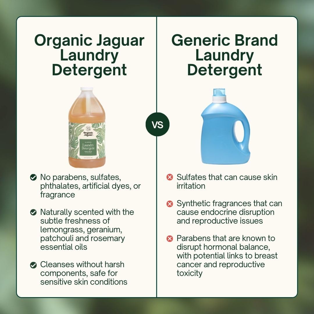 Organic Jaguar Laundry Detergent, Spring Breeze, Up to 64 Loads, 100% Natural Formula with Essential Oils, Gentle & Effective Formula Without Harsh