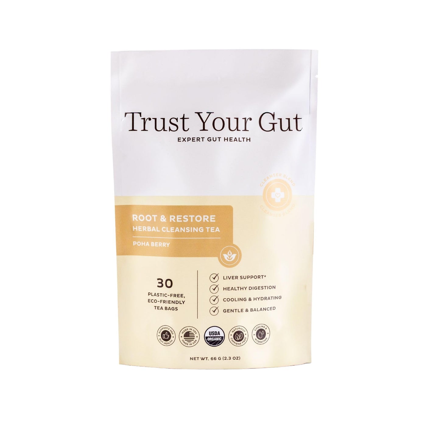 Trust Your Gut Organic Root & Restore Herbal Caffeine-Free Tea, Liver Cleansing Tea Blend with Burdock Root, Chamomile, Dandelion, Licorice for Gut