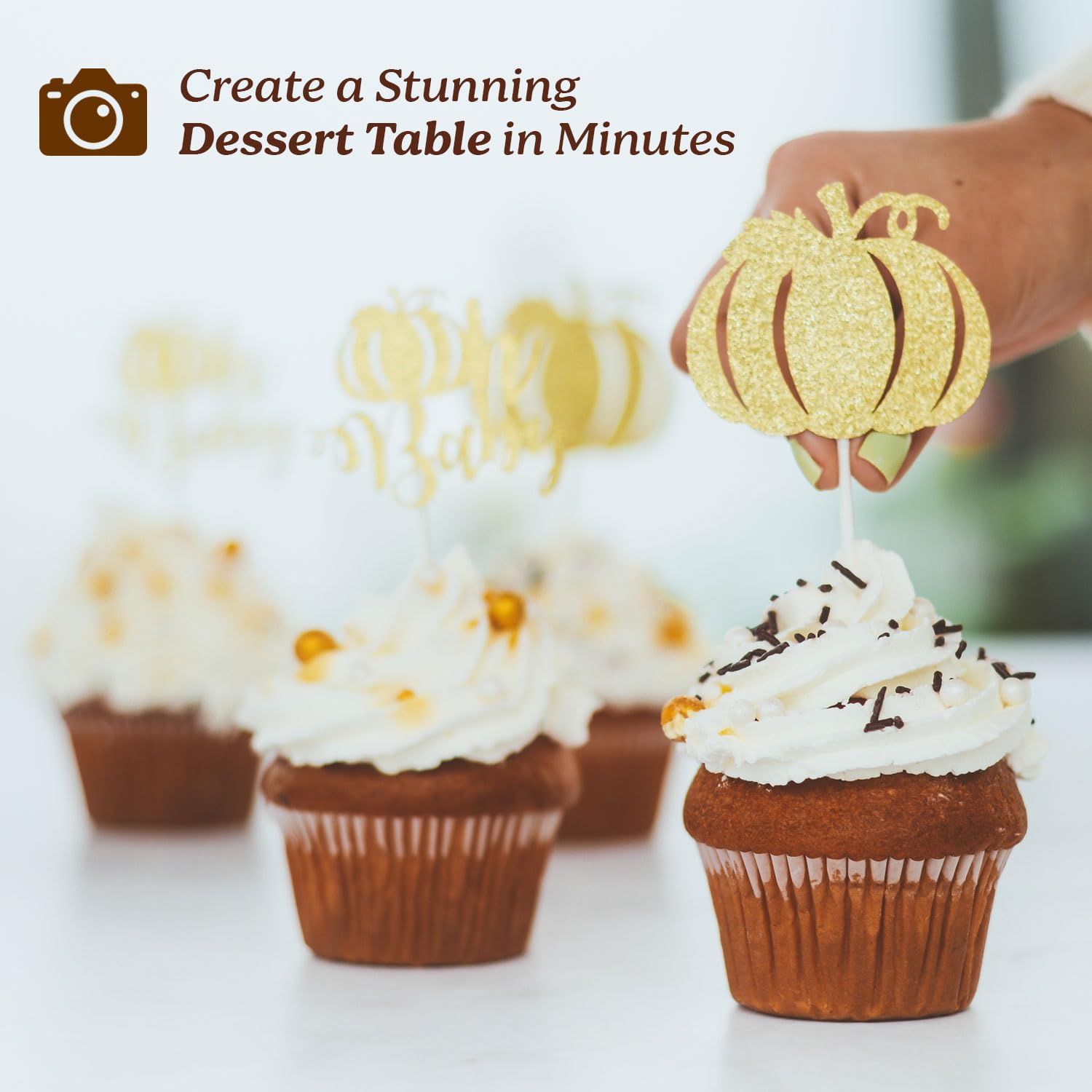 Pumpkin Oh Baby Cupcake Toppers + Cake Topper 25pcs Kit |Pumpkin Birthday Party Cake Decoration Set for Thanksgiving, Autumn/Fall Theme, Baby Shower