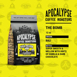 Apocalypse Coffee Roasters - The Bomb - Organic Whole Bean Coffee - Craft Roasted Bali Blue Moon Blend - Medium Roast - Smooth, Dark Chocolate