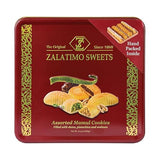 Zalatimo Sweets Since 1860, 100% All Natural Assorted Mamoul Shortbread Cookies, Square Metal Gift Tin, Slightly Sweet Cookies, Pistachio, Walnuts