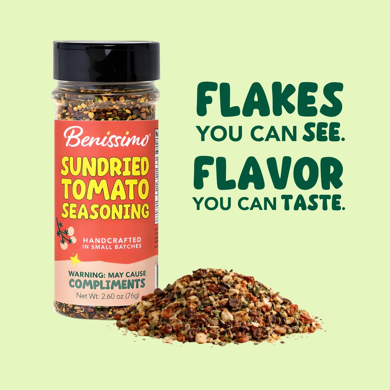 Benissimo Sundried Tomato Seasoning, Herb & Granule Blend for Pasta, Pizza, Salads, Bread, Vegetables & Marinades with Pet Shaker | 8.5 ounces