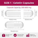 ATLEMISME Empty Gelatin Capsules Size 1 (500 Count) - Gel Caps for DIY Filling with 2 Micro Lab Spoons