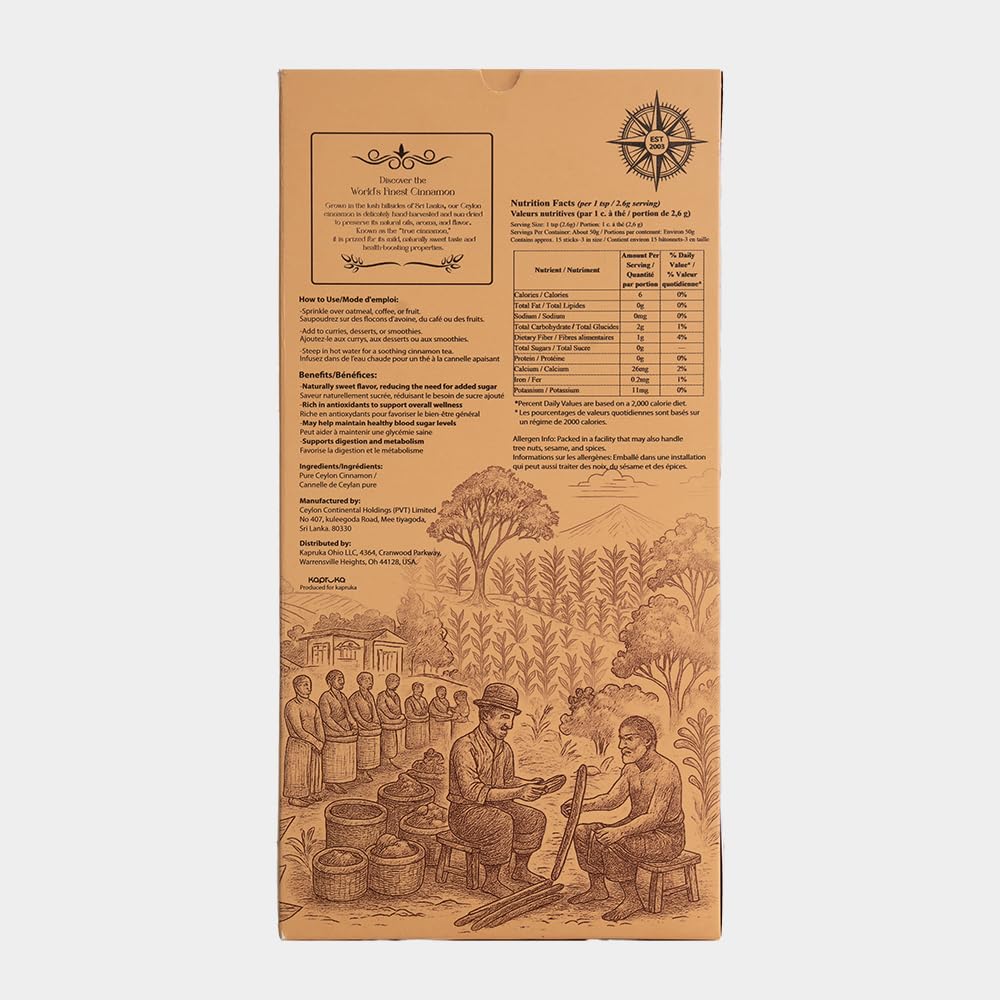 Organic Ceylon Cinnamon Sticks 50g | Organic Ceylon Cinnamon from Sri Lanka Premium Quality Cinnamon, Gluten-Free, GMO-Free Spice for Baking, Cooking