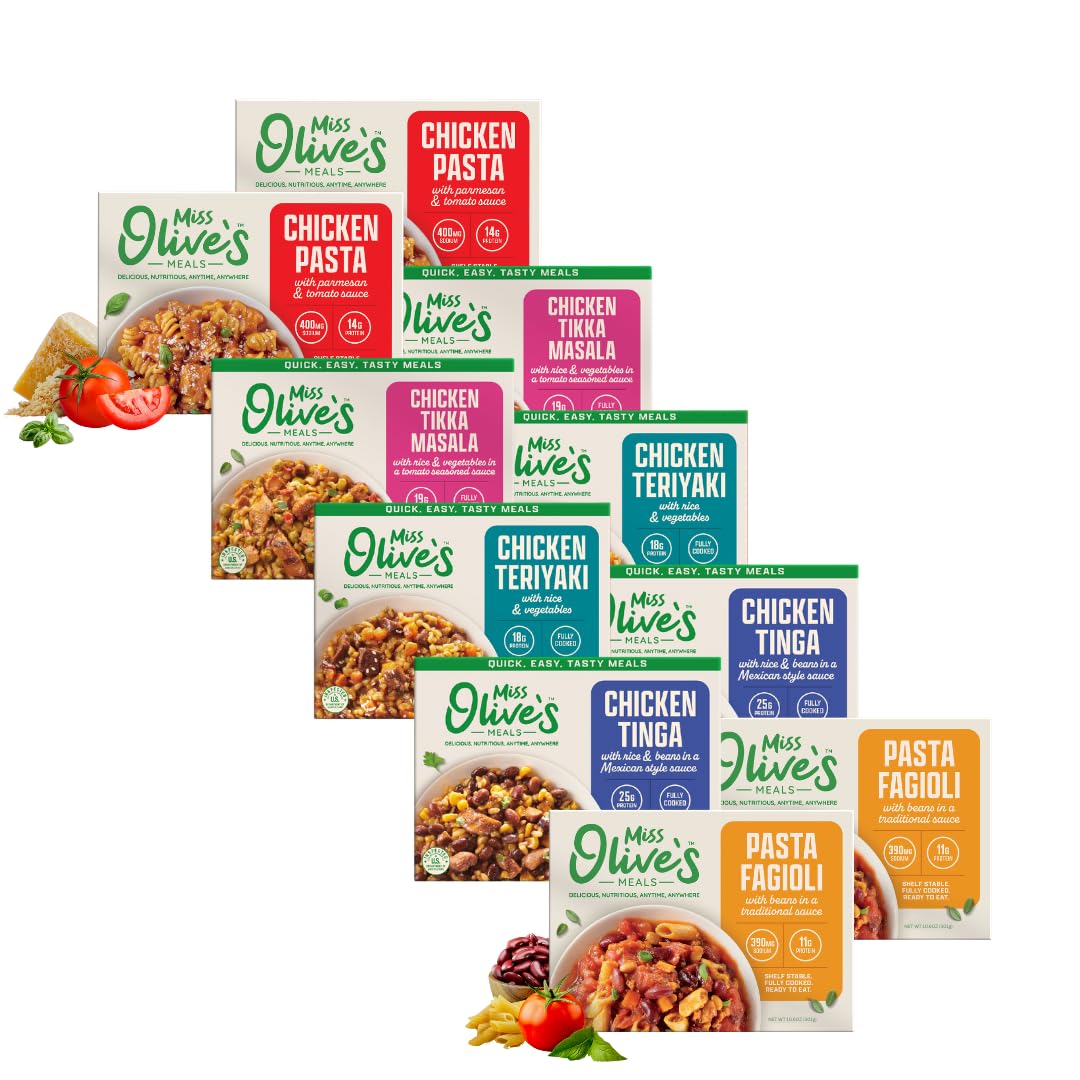 Miss Olive's Ready Meals Variety Pack of 10, Larger Meals, 5 Flavors