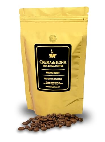 CREMA de KONA Roasted 100% Kona Coffee Beans (Medium Roast, 1 pound)