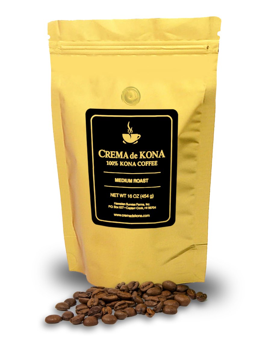 CREMA de KONA Roasted 100% Kona Coffee Beans (Medium Roast, 1 pound)