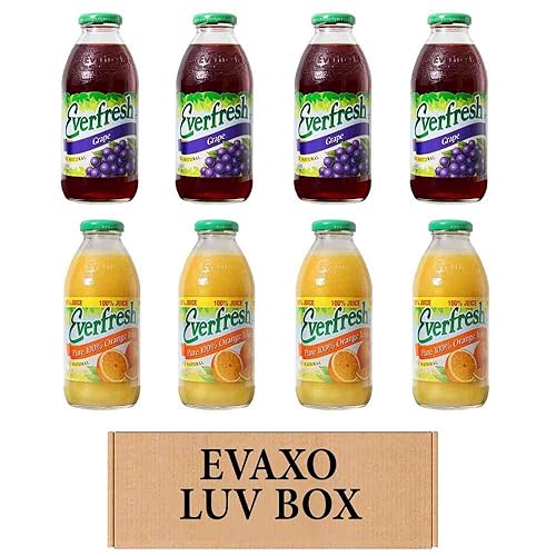 LUV BOX- variety Everfresh Juice 16 oz. pack of 8 , Everfresh 100% Juice- Grape , Everfresh 100% Orange Juice. by evaxo