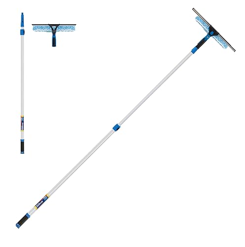 Unger Professional 2-in-1 Squeegee and Scrubber, 14” Window Cleaning Tool and 8’ Connect & Clean Pole, Essential Glass Supplies for Commercial