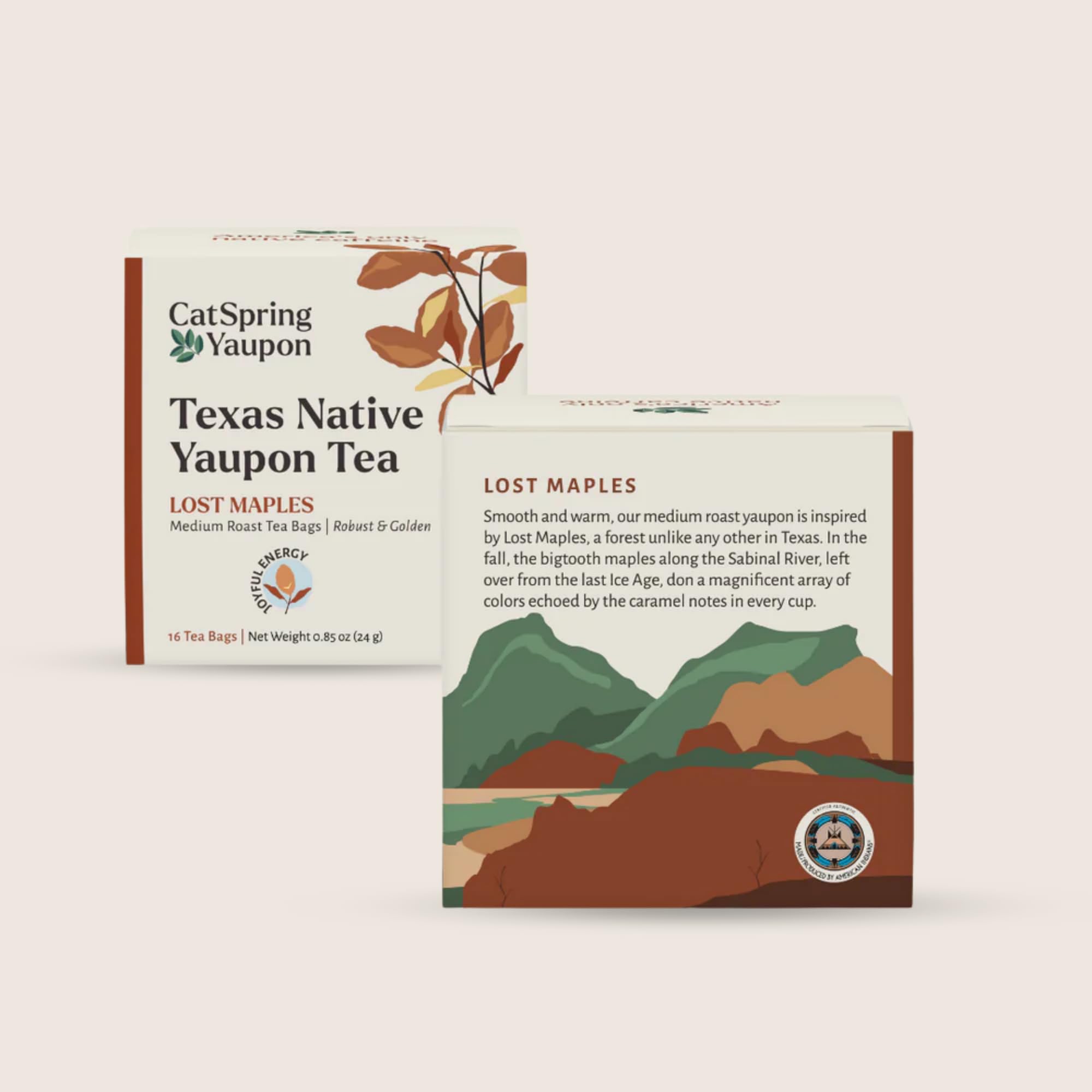 CatSpring Yaupon Lost Maples Medium Roast Yaupon Tea, 16 Teabags, Naturally Caffeinated, Sustainable and Wild-Harvested, Bold and Smooth, Non-Bitter