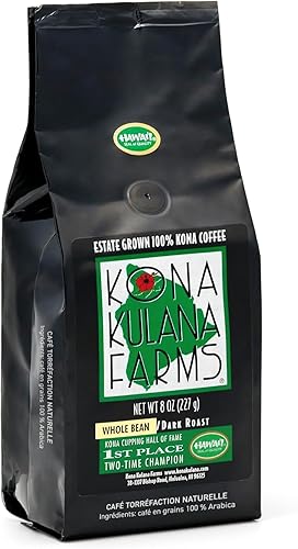 Kona Coffee Whole Bean - 100% Hawaiian Kona Coffee Beans, Single Origin Dark Roast, Fresh Roasted Whole Bean for Drip, French Press & Espresso, Kona