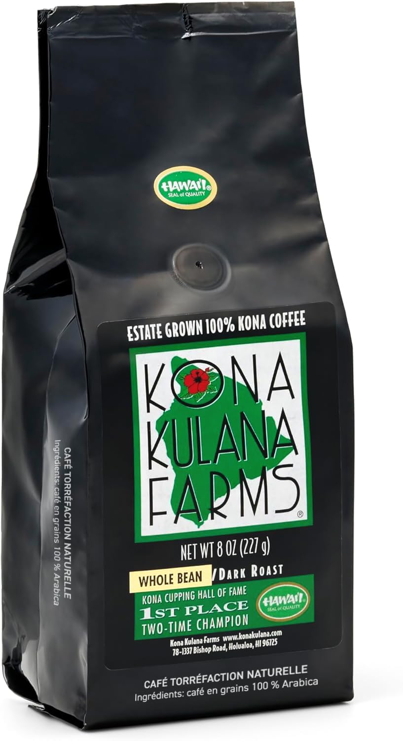 Kona Coffee Whole Bean - 100% Hawaiian Kona Coffee Beans, Single Origin Dark Roast, Fresh Roasted Whole Bean for Drip, French Press & Espresso, Kona