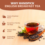 HANDPICK, Organic English Breakfast Black Tea Bags (100 Count) USDA Organic, Non-GMO | Strong, Robust, High-Caffeine Black Tea | Eco-conscious Tea