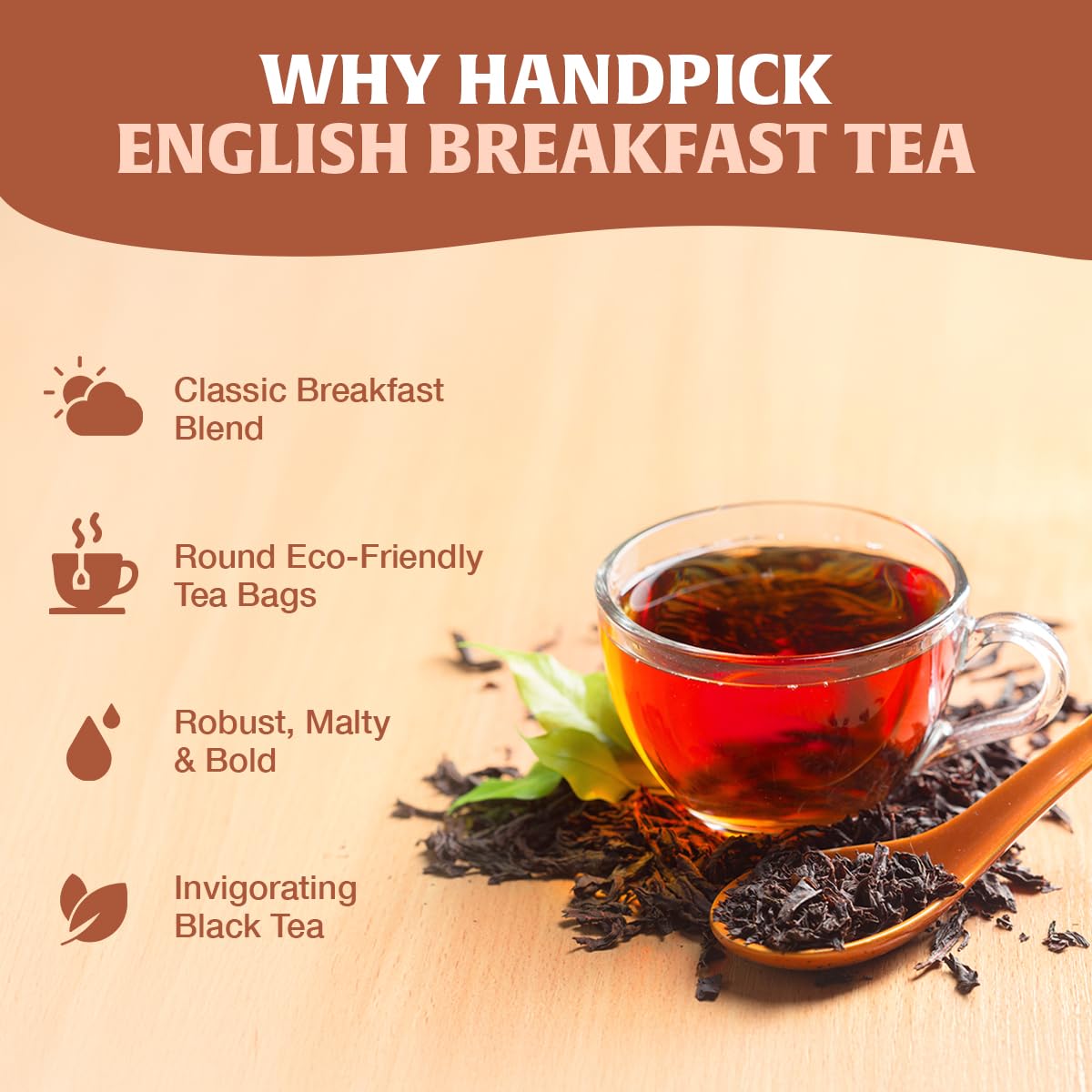 HANDPICK, Organic English Breakfast Black Tea Bags (100 Count) USDA Organic, Non-GMO | Strong, Robust, High-Caffeine Black Tea | Eco-conscious Tea