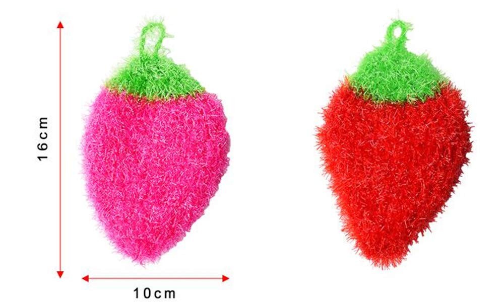 Acrylic Dish Scrubber for Dishwashing Multi-use Non-Scratch Net Cloth Scrubber Sponge Set of 2 (Strawberry)