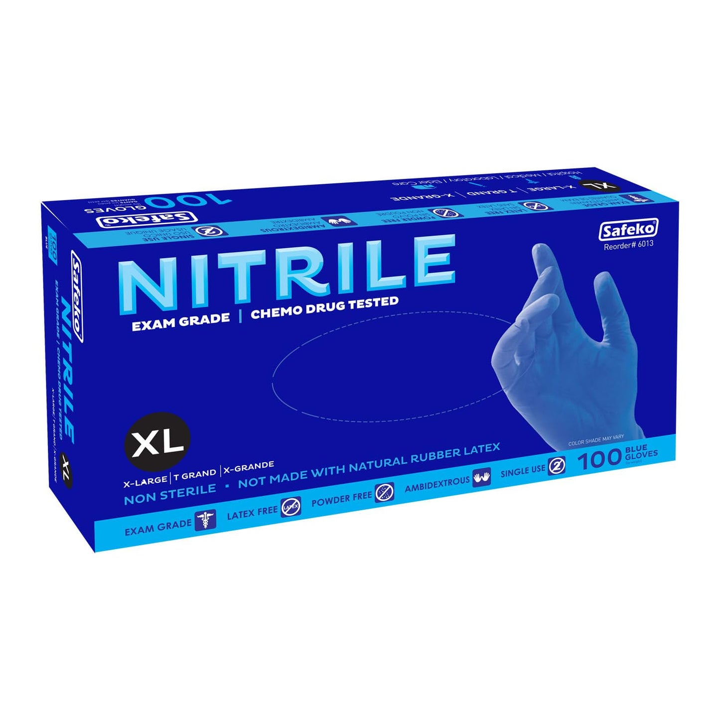 SAFEKO Disposable Exam Nitrile Gloves, Latex Free, Powder Free (X-Large, Blue)