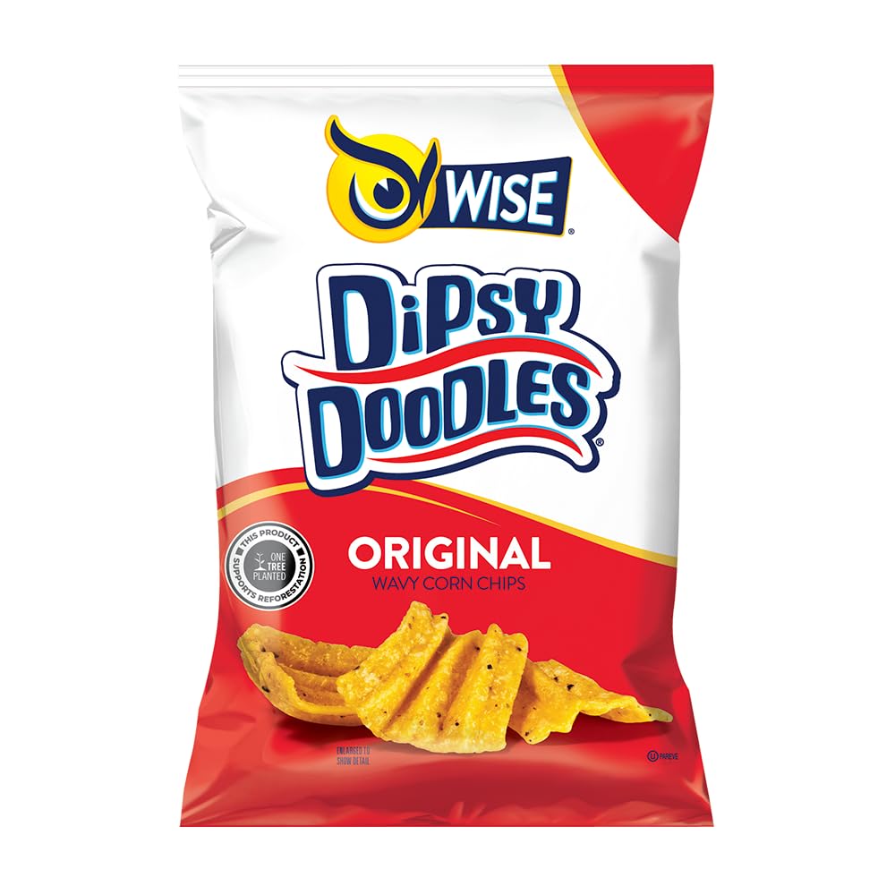 Wise Snacks Dipsy Doodles Wavy Corn Chips, Original, Bulk Snack Chips for Fun and Tasty Snacking Gluten Free, 0g Trans Fat, No Preservatives 0.875