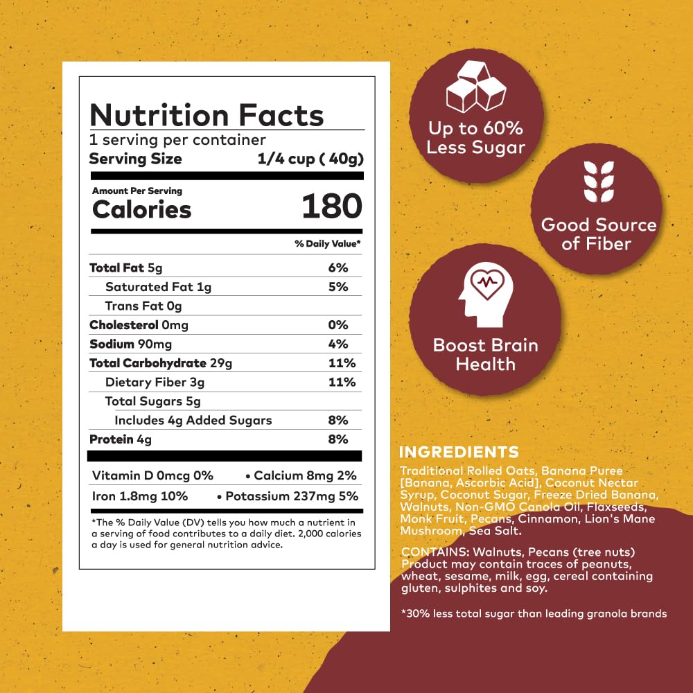 Banana Bread Granola Mini Packs |10 Individual Bags | Natural, Hand-Baked, Rich in Protein & Potassium | for Travel, Breakfast Cereal, Yogurt
