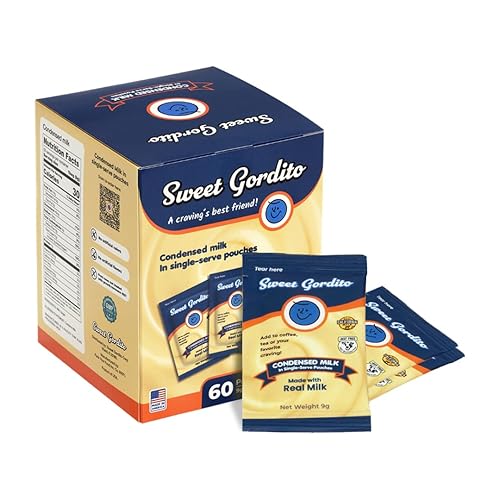 Sweet Gordito Sweetened Condensed Milk Packets - 60 Pack Travel Coffee Creamer Singles, Non-Refrigerated Sweet Condensed Milk for Coffee, Tea, and Recipes, Made in the USA from Grass-Fed Cows