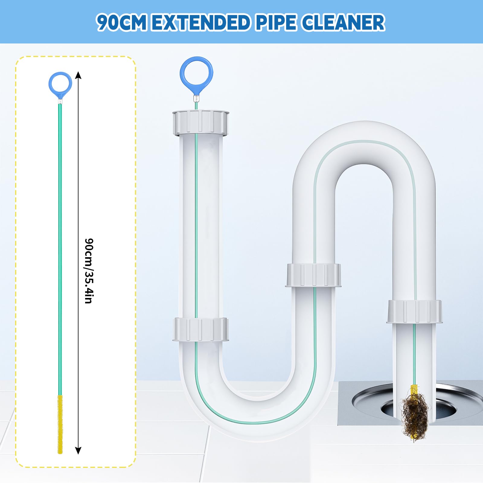 Drain Cleaner Spiral, Pack of 5, Anti-Brupture Steel Drain Spiral Drain Cleaner Sticks, 90 cm Pipe Cleaning Spiral Flexible Spiral Drain Pipe Cleaning