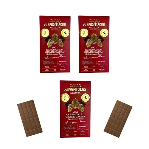 Cacao Adventures - 100% Pure Ceremonial Grade Cacao Bar | Wild Strains | Ethically Sourced Sustainably Grown | (1.76 oz - Pack of 3)
