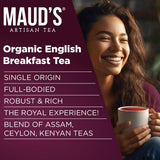 Maud's Organic English Breakfast Black Tea Pods, 24 ct, Single Serve Pods - 100% Gourmet Blended Tea Leaves, Compatible with Keurig K Cups Maker