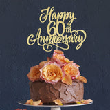 AROKIPPRY golden Glitter Happy 60th Anniversary Cake Topper - for Wedding Anniversary/Company Anniversary Party / 60th Birthday Party Decorations