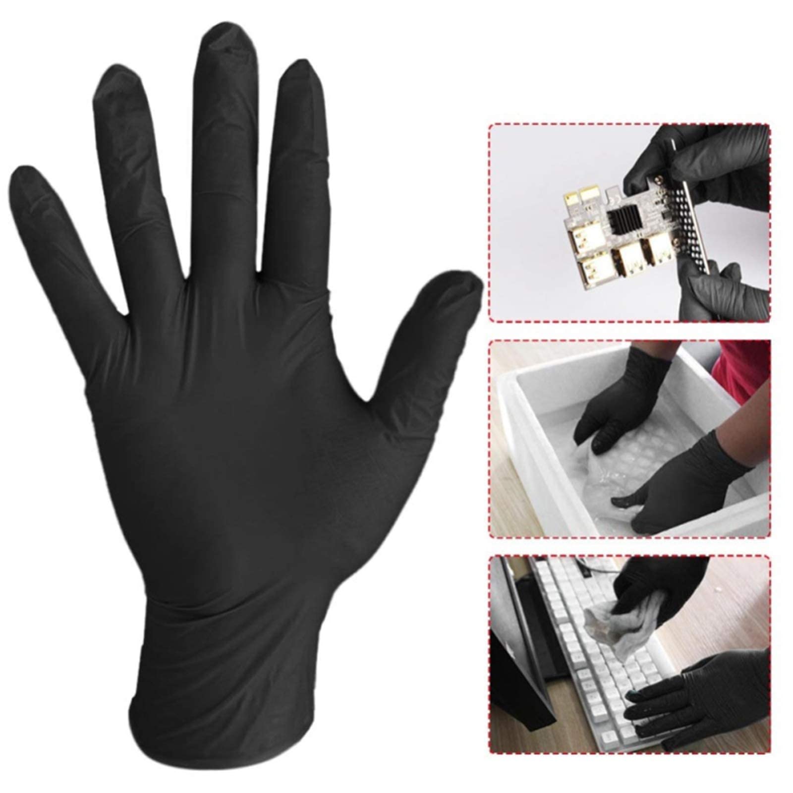 Beauty Glazed 20 Pcs Disposable Latex Gloves For Home Cleaning Food/Rubber/Garden Gloves Universal For Left and Right Hand-Black
