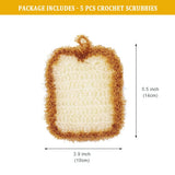 5 Pcs Cute Crochet Scrubbers, Toast Shaped No Odor Non-Scratch Reusable Scrub for Kitchen and Household Use Double Layered Scrubbers Cleaning Wash