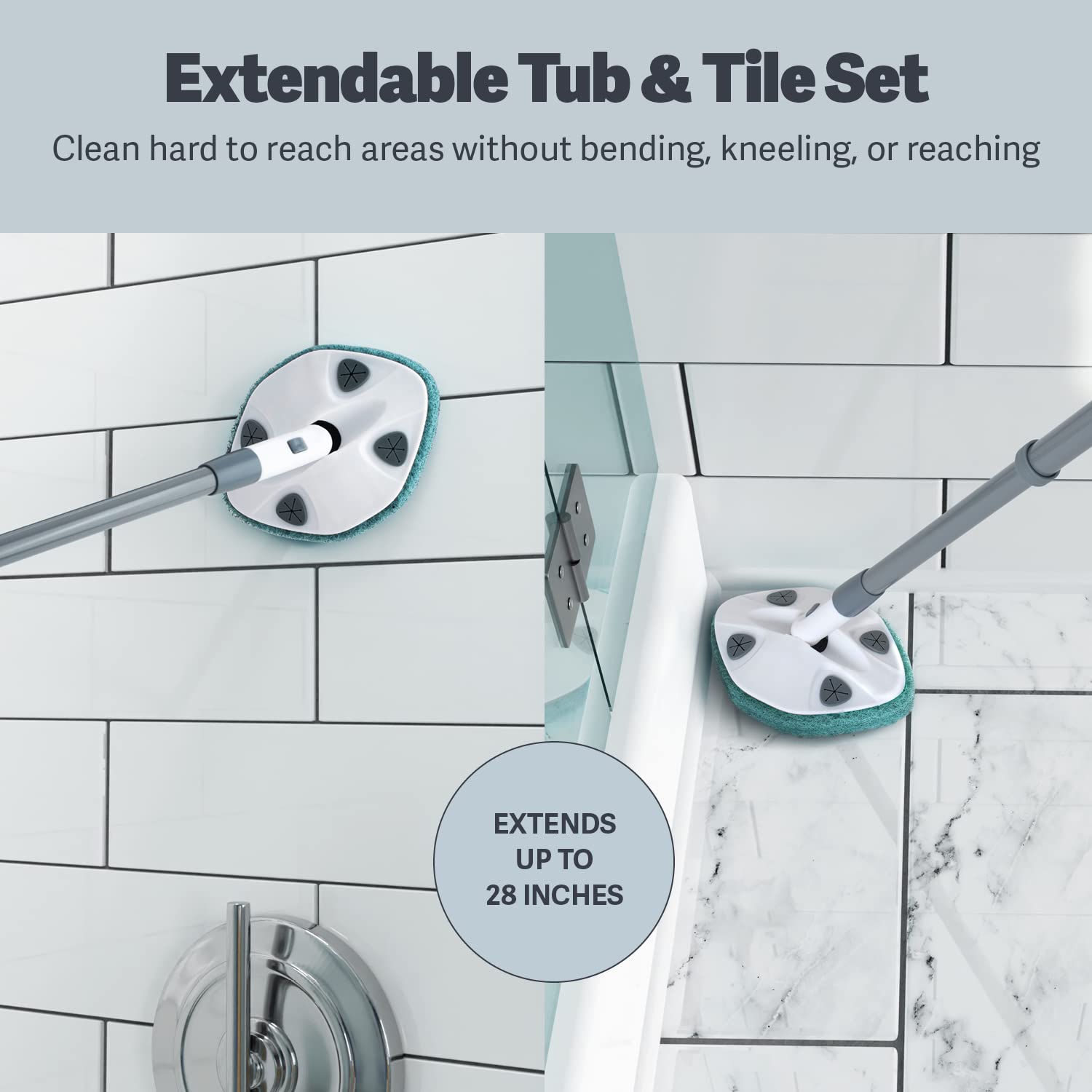 Casabella Tub and Tile Brush with 28 Inch Extendable Handle and Scrubber Pad