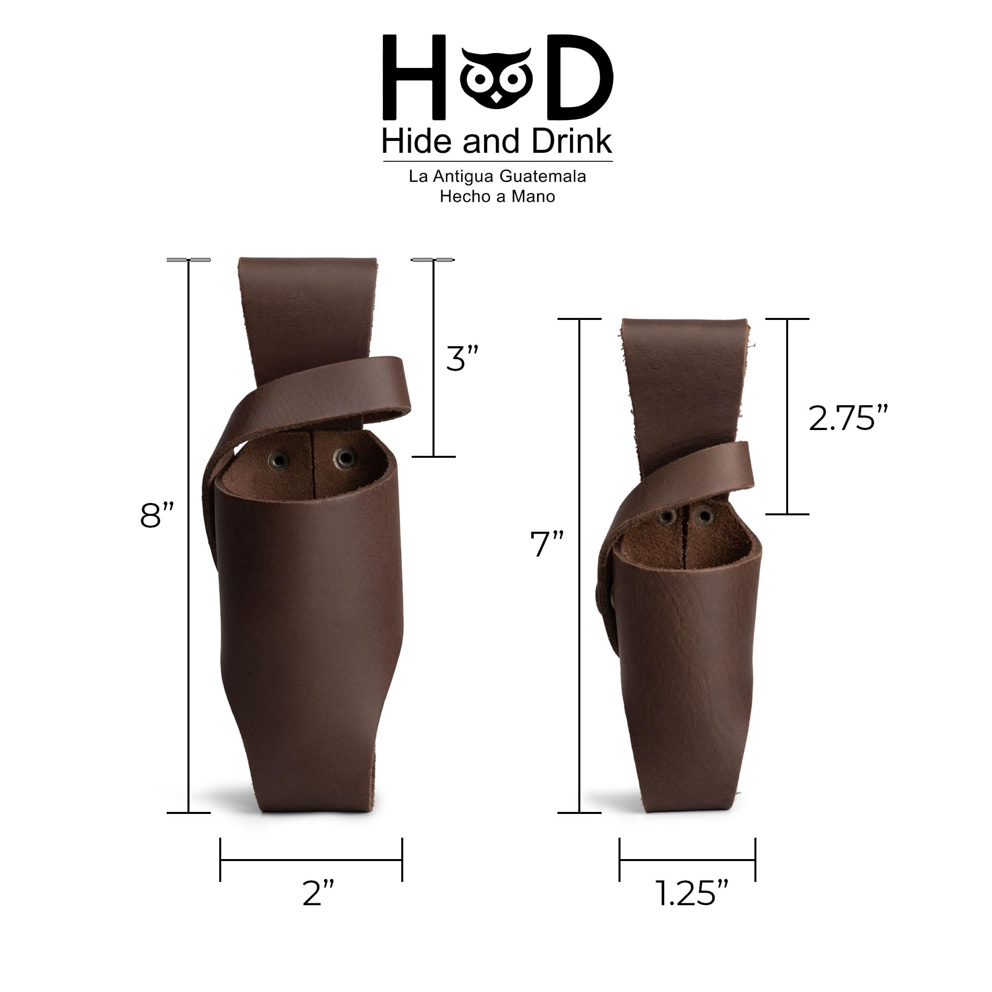 Hide & Drink, Set of 2 Hot Sauce Holsters 5oz & 2oz Bottle Belt Sheath, Compatible with Tobasco Cholulah Sriracha Hot Sauce, Bottle Holder, Full Grain