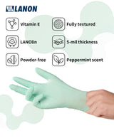 LANON 5 mil Vitamin-E Coated Latex Disposable Gloves, Food-Contact Grade, Fully Textured, Green, Medium