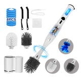 Electric Toilet Brush Scrubber and Holder Set,Electric Toilet Bowl Cleaning Kit with 8 Disposable Refill Heads,Hard Nylon Brush and Soft Silicone
