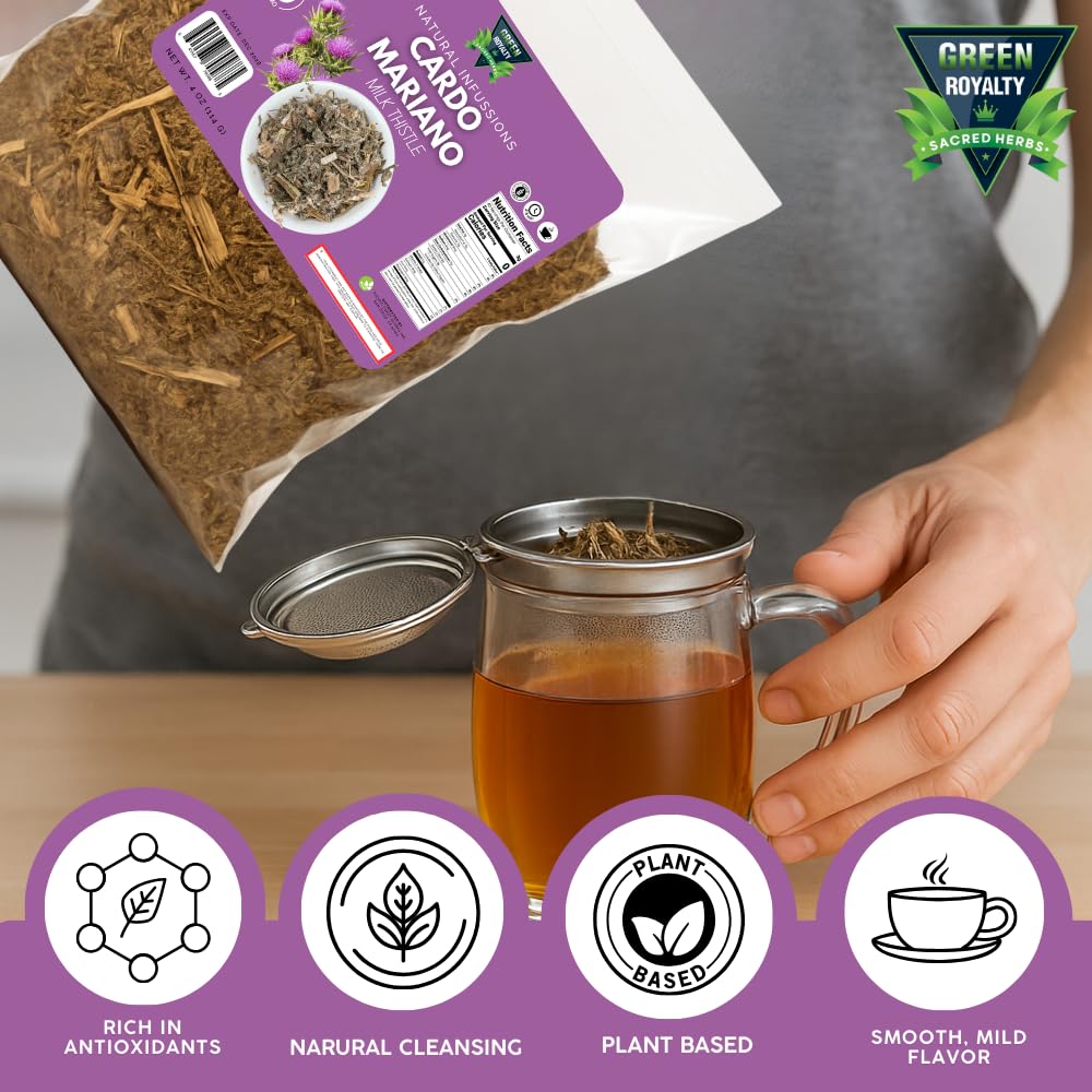 Green Royalty - Milk Thistle 4oz (Cardo Mariano) - Whole Dried Herbal Tea - 100% Raw, Vegan - Natural Infusion - Non-GMO - Product of Mexico