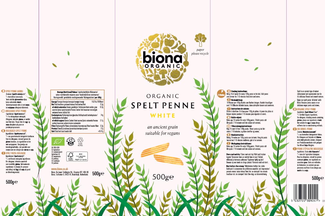 Biona Organic Spelt Penne (500g)