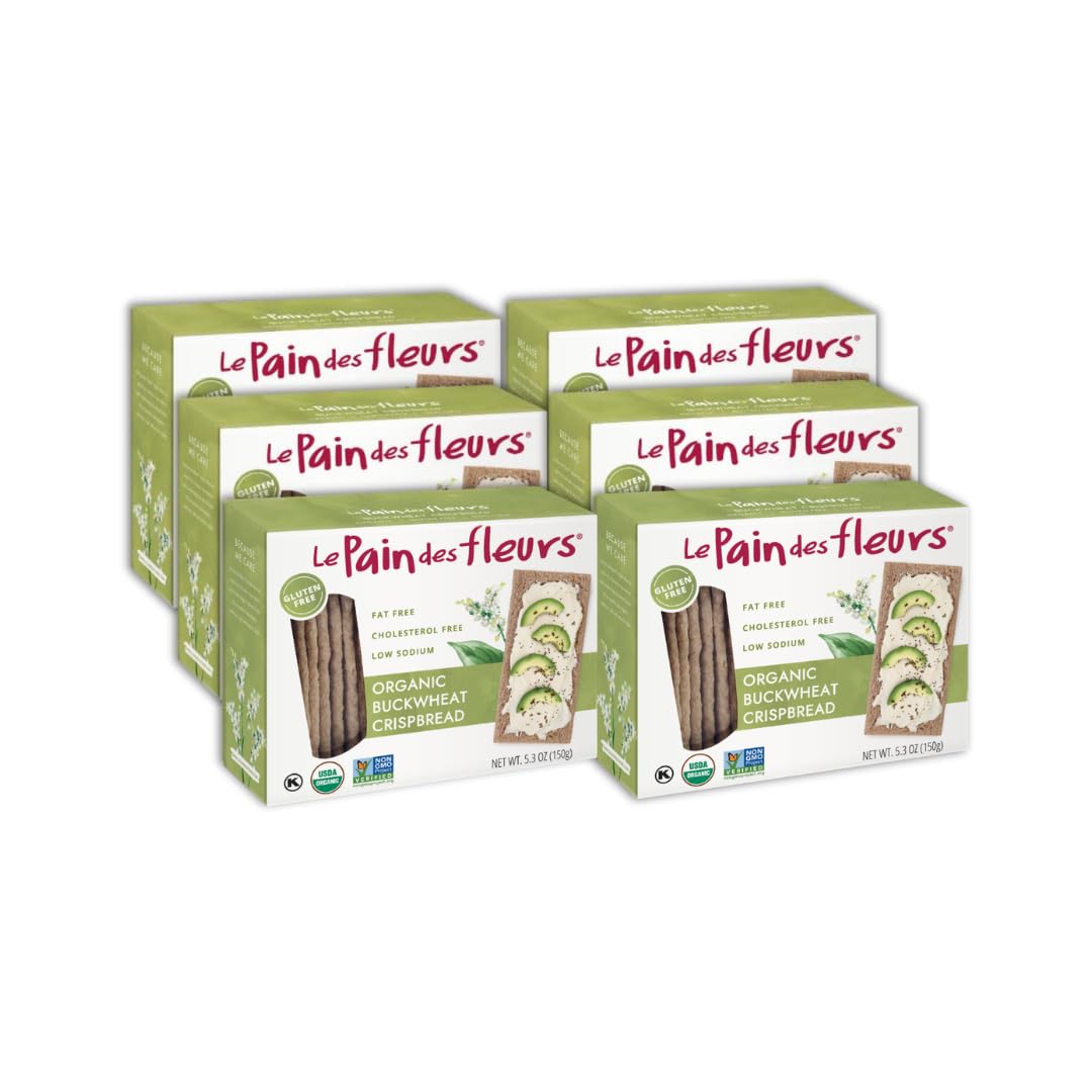 Le Pain des Fleurs Organic Crispbread, Buckwheat | Gluten Free, Kosher, Vegan - 6 Pack (5.3 oz each)